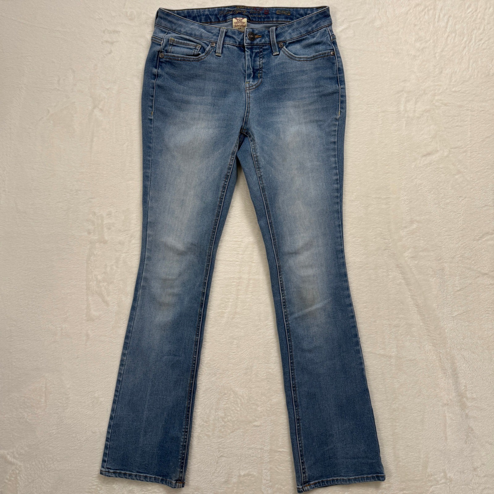 Faded Glory Jeans Womens 6A Blue Medium Wash Bootcut Stretch Distressed