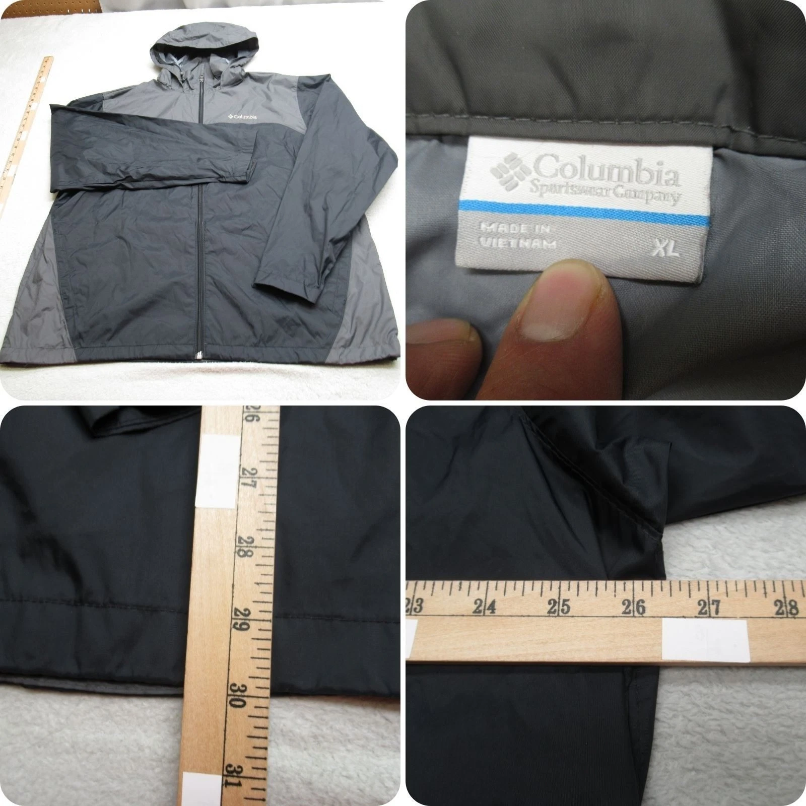 Columbia Jacket Mens XL Black Colorblock Packable Lightweight Hooded Windbreaker