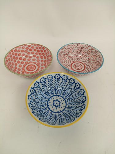 3 Anthropologie Elka Ayaka Wide Bowls Multicoloured Floral Design 21cm Wide GC - Picture 5 of 8