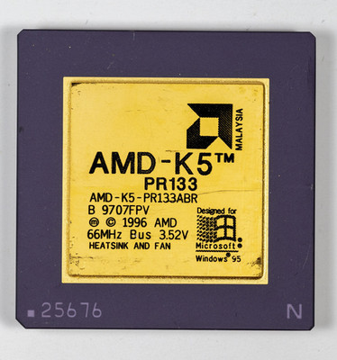 AMD-K5-PR133ABR Socket 7 CPU 100MHz Gold Ceramic Vintage Processor 1996