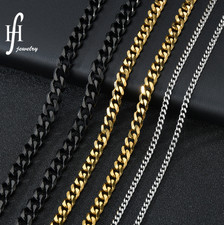 Men Black Gold Silver Stainless Steel 3/5mm Cuban Curb Chain Necklace 16-36"