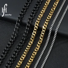 Men Black Gold Silver Stainless Steel 2/3/5/7mm Cuban Curb Chain Necklace 16-36"