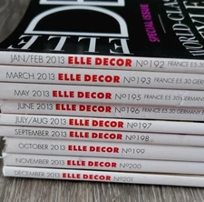 Elle Decor Magazine 2013 LOT OF 9 Issues: Only Missing April: Home Interior