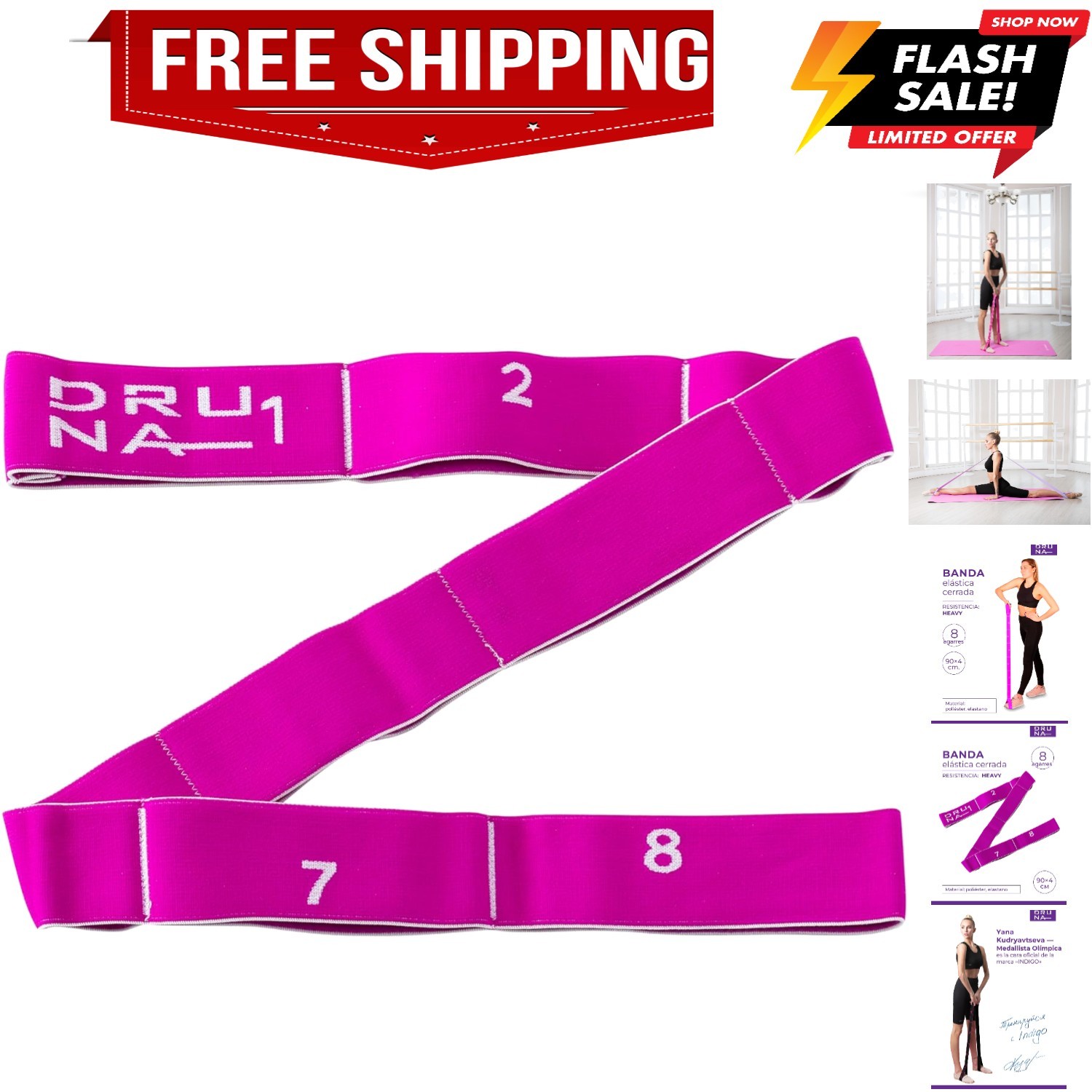 - Correa elástica de fitness para yoga, pilates, danza, gimnasia rítmica y física...