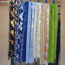Women's Red Gold Embroidery Sequin Tulle Lace Scarf for Wedding or Party