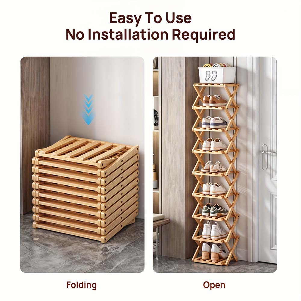 Breathable Long-Lasting Sturdy Bamboo Foldable Shoe Rack f Daily