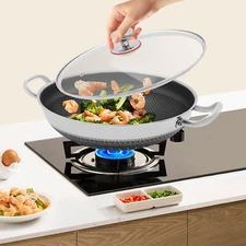 Serving Pan Stainless Steel Pan Cooking Pan Frying Pan With Glass Lid for 3-4