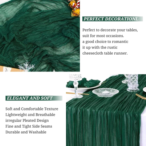 16 Pack Emerald Green Cheesecloth Table Runner 10Ft Boho Gauze Table Runner 21×1 - Picture 6 of 7