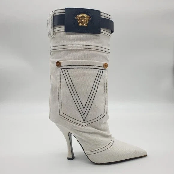 Versace denim boots white DSR7480 - 36 (6US) | eBay