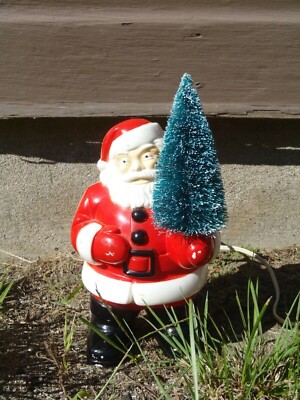 Santa Claus light up with bottle brush tree VINTAGE