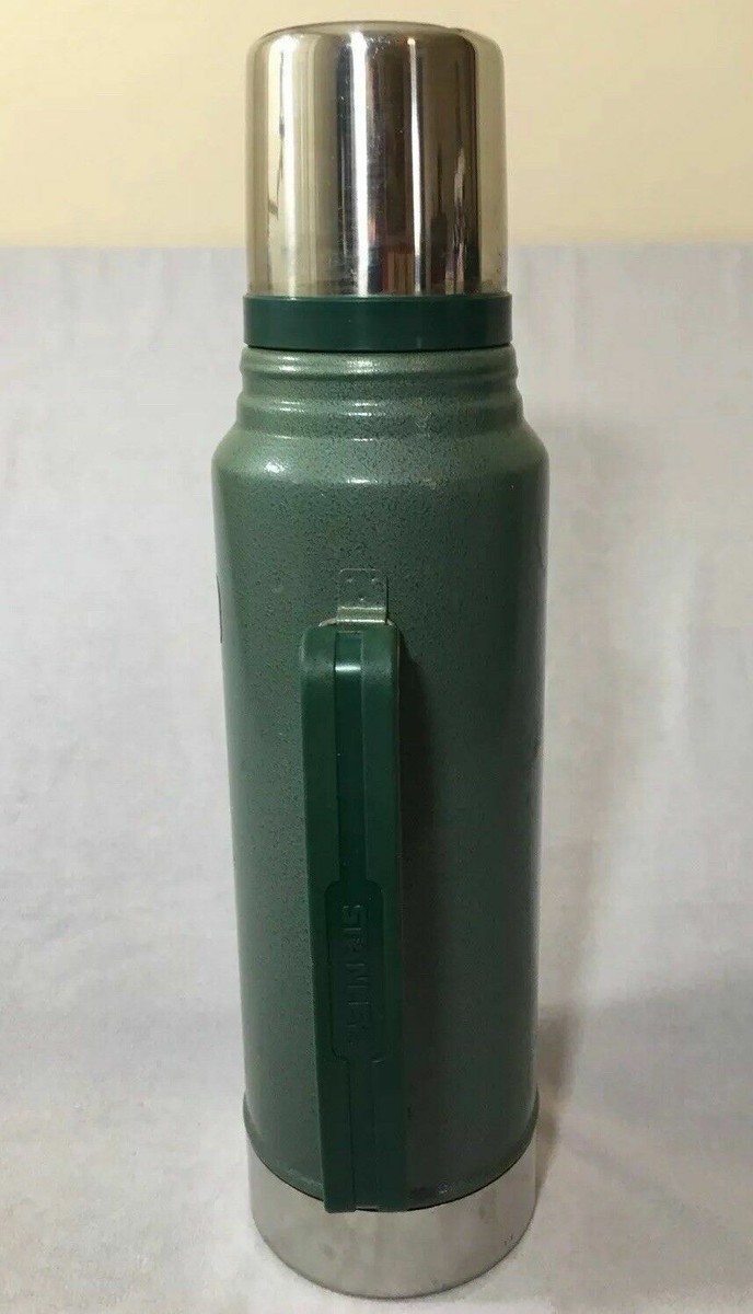 Vintage Green Stanley Metal Thermos with Cup Top 1.1 Quart Vintage Green Stanley Metal Thermos with Cup Top 1.1 Quart
