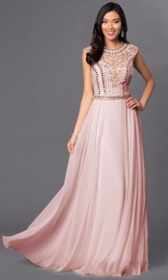 JVN Jovani Embellished Bodice and Chiffon Skirt Cap Sleeve Dress SZ 2 Pink