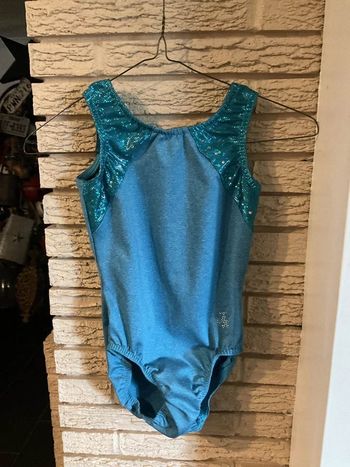 JAM WEAR LEOS SIN MANGAS TURQUESA LEOTARDO LÁMINA RIBETE LENTEJUELAS TALLA YM Foto 2 de 2