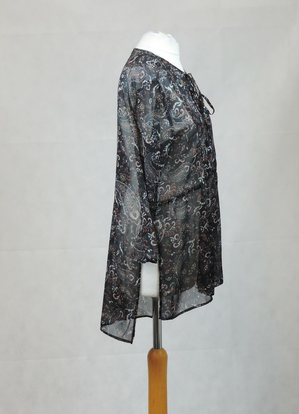 Bershka Black Floral Print 3/4 Sleeve Sheer Blouse Size S Rrp £33 CR019 AA 02 image 5