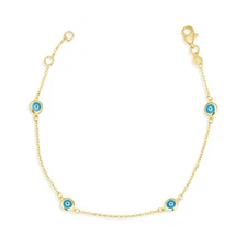 14K Yellow Gold Evil Eye Protection Link Bracelet