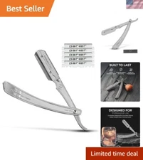 Stainless Steel Straight Edge Barber Razor with 5 Blades for Professional Sha...