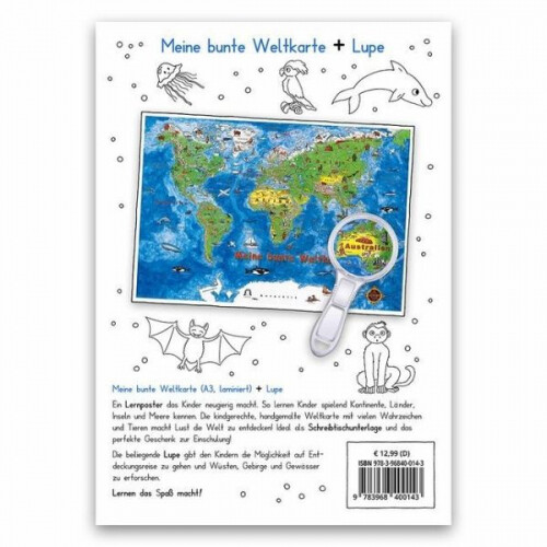 E Z Verlag Meine Bunte Weltkarte Lernposter Din A3 Laminiert Lupe 2 Teile Ebay