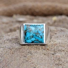 COPPER TURQUOISE MENS RING 925 SILVER RING LARGE STONE RING GIFT FOR HUSBAND