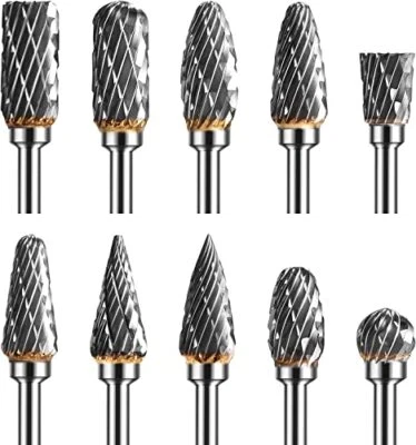 YURINWOO Double Cut Tungsten Carbide Burr Set for Rotory Tool, 10 Pcs Die Grinder Bits