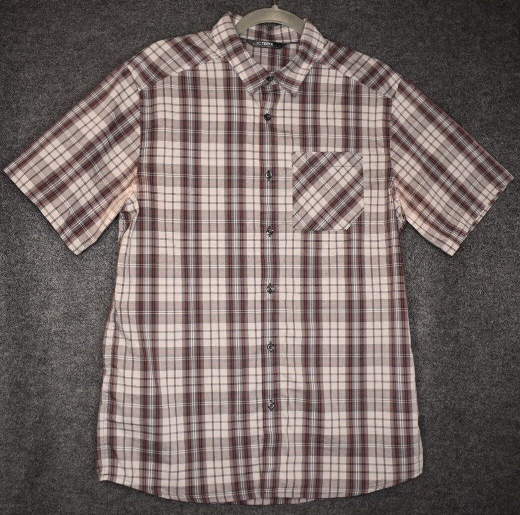 Camicia a quadri Arc'teryx Pathline maniche corte con bottoni grigio arancione media da uomo