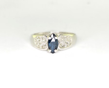 8 x 4 mm Marquise Blue Sapphire Sterling Silver Filigree Ring Size 7