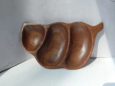Pea Pod Carved Wood Serving Tray Divided Candy Dish Serving Bowl 12"