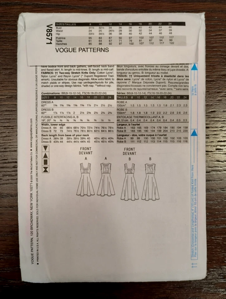 Vogue V8571 Dress Pattern UNCUT Size16,18,20,22,24 - Image 2 of 3
