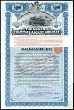 Brazil: Manaos Tramways & Light Co. Ltd., debenture, £100, 1909