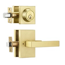 Gold Exterior Door Lock Set with Deadbolt,Sain Brass Door Handle with Lock,He...