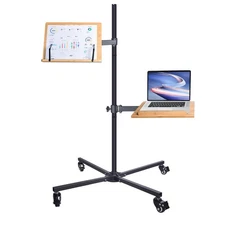 Rolling Book Stand for Reading with Laptop Holder, Floor Bamboo Standing for ...
