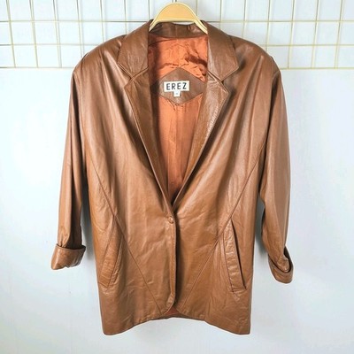 Erez Womens Jacket Medium Oversized Distressed VTG Leather-Read