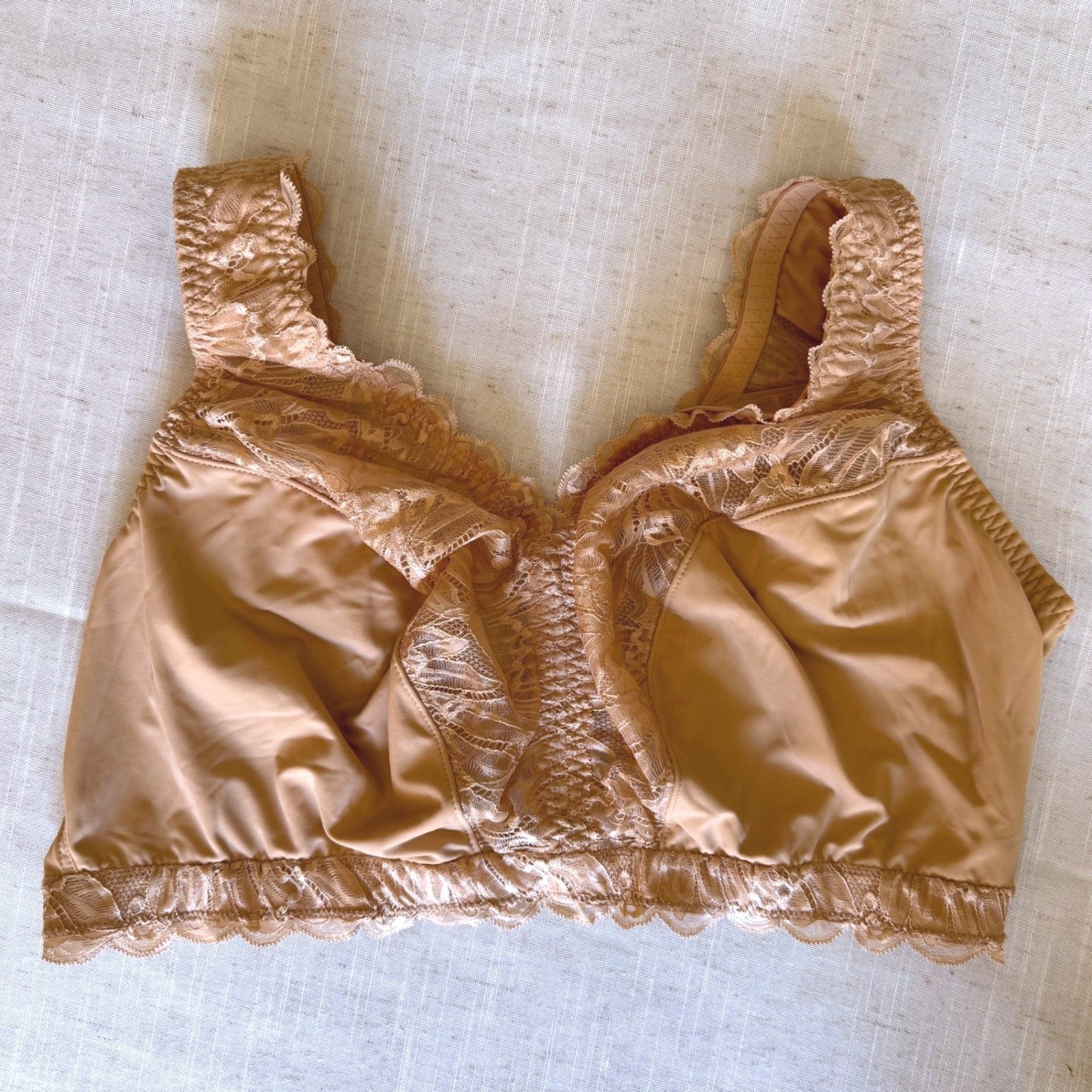 Breezies Tan Lace Wireless Bralette Intimates Tan 1X Hook and Eye Closure