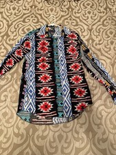 Vintage Wrangler Western Aztec Print Long Sleeve Shirt 16 1/2-34 X-Long Tails
