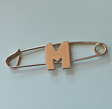 Gold Metal Safety Pin Brooch Pin Letter M Initial - Letters Numbers  Words