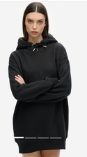 Superdry Cotton Embroidered Logo Sweat Dress Sweatshirt Hoodie, Black, Size M-L