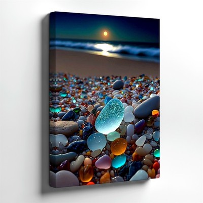 Moonlit Ancient Temple Coastal Landscape Night Scene Wall Art Lounge Gift Print