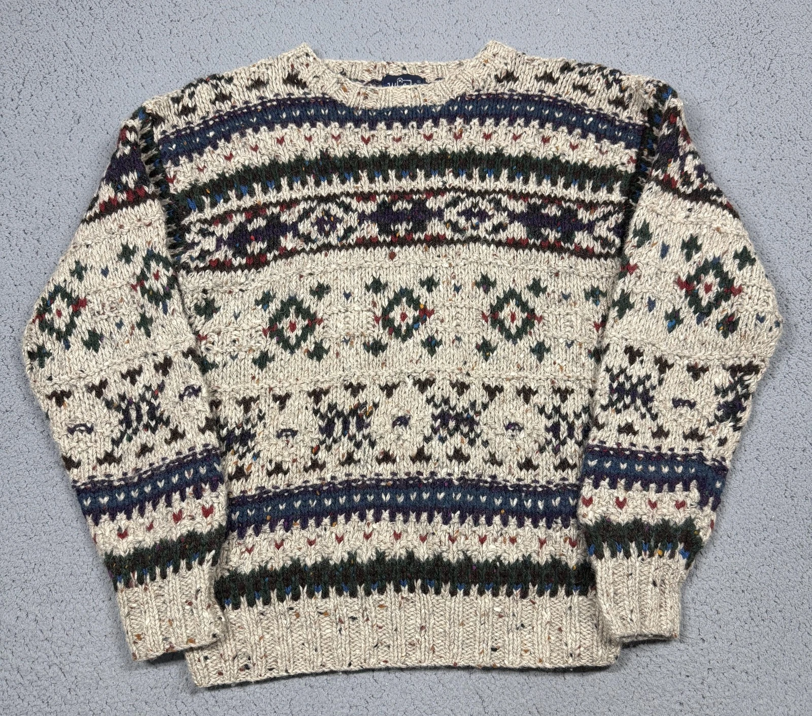 Woolrich Sweater Mens Medium Beige Fair Isle 100% Wool Chunky Knit Pullover
Opens in a new window or