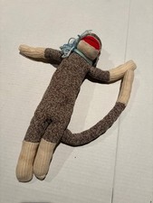 VINTAGE 1980s Handmade SOCK MONKEY Plush Stuffed Animal Toy
