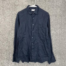 Uniqlo Men’S Navy Blue 100% Linen Long Sleeve Button Up Dress Shirt Size Medium