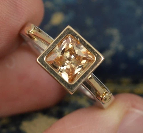 T Plodowski 14ct Gold and Silver Morganite Statement Ring