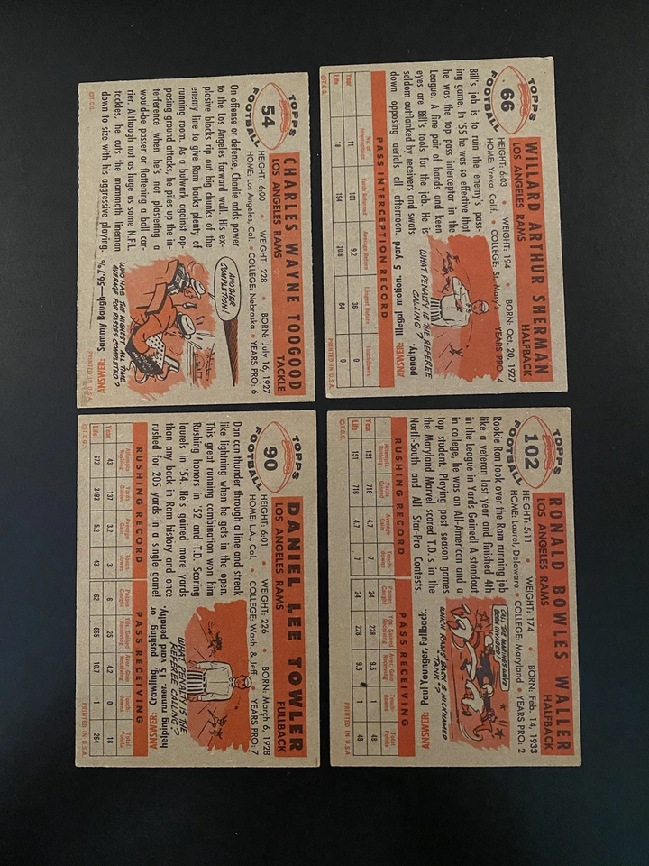 Vintage 1956 Topps Los Angeles Rams Football Cards (lot Of 10 Different): VG-EX - Image 4 of 4