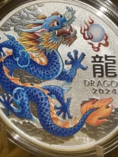 2024-P125 Australia Lunar Year of the Dragon 1oz Ag Blue-Yellow