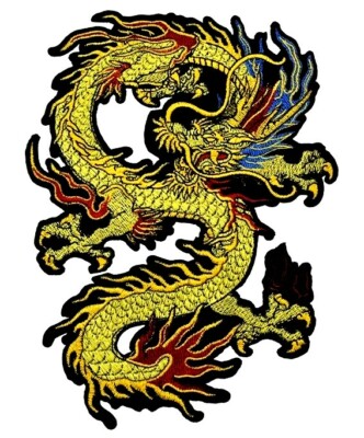 Golden Dragon Patch (23,5 cm x 18 cm) Biker Rücken bestickt Bügelbild Aufnähen Rocker