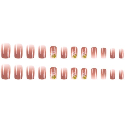 24pcs/set Fake Nails Gradient Pink Love Designs False Nails With Glue Short _r1