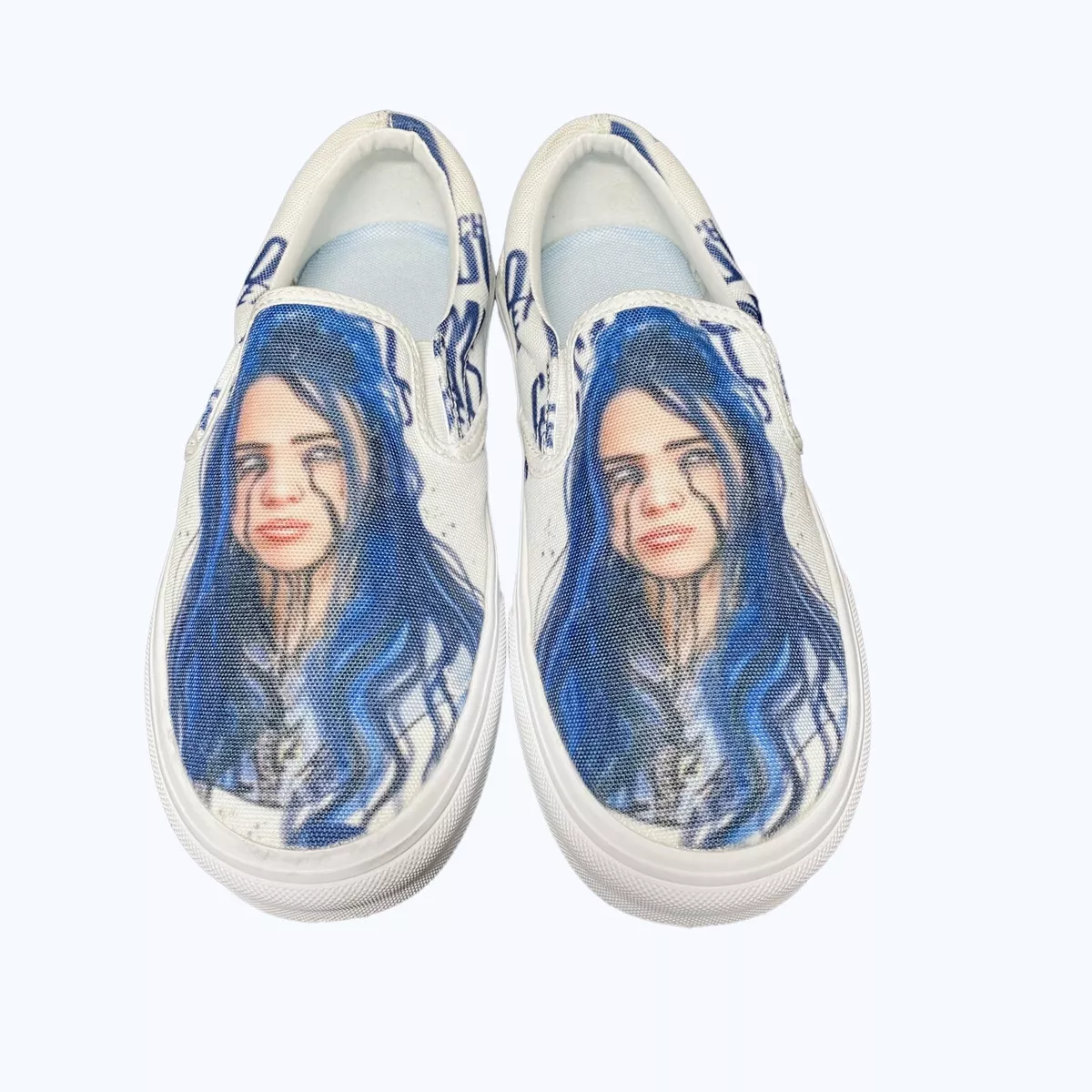 Size 8 Three In Billie Eilish Canvas Slip On Shoes Sneakers White