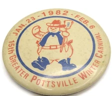 Great Pottsville Winter Carnival 1982 Pin Button Snowman Design