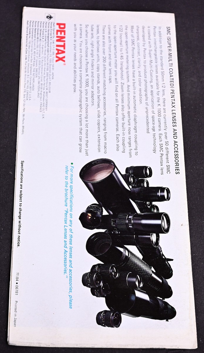 Original Pentax K1000 Camera Brochure 1984 Edition - Excellent | eBay