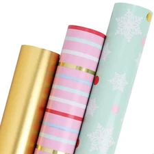LaRibbons Christmas Wrapping Paper 3 Rolls 17x10ft Peace Pattern with Tags