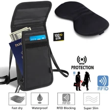 RFID Passport Holder Neck Pouch with Neck Strap for Cash Credit Cards Documents