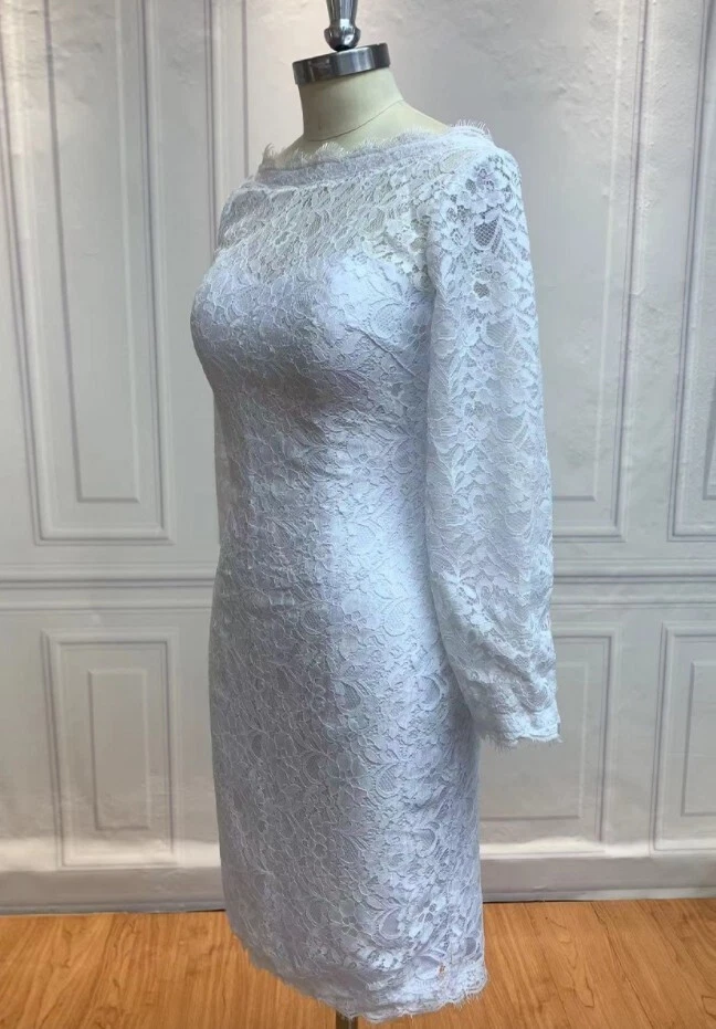 Vintage Tea-Length Scoop Beach Wedding Dress Lace Bridal Gown with Long Sleeves - Image 3 of 4